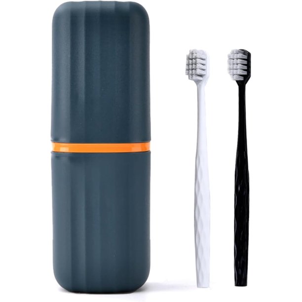 Portable Toothbrush Travel Case, Toothbrush Travel Containers con 2 Cepillos de Dientes Viaje, Porta Estuche Cepillo de Dientes para Campamentos, Viajes, Caminatas y Uso Diario (Verde oscuro)