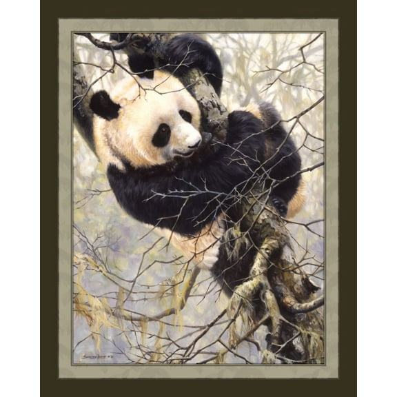 Panda Trilogy In Tree 45" Wide Cotton Panel Fabric