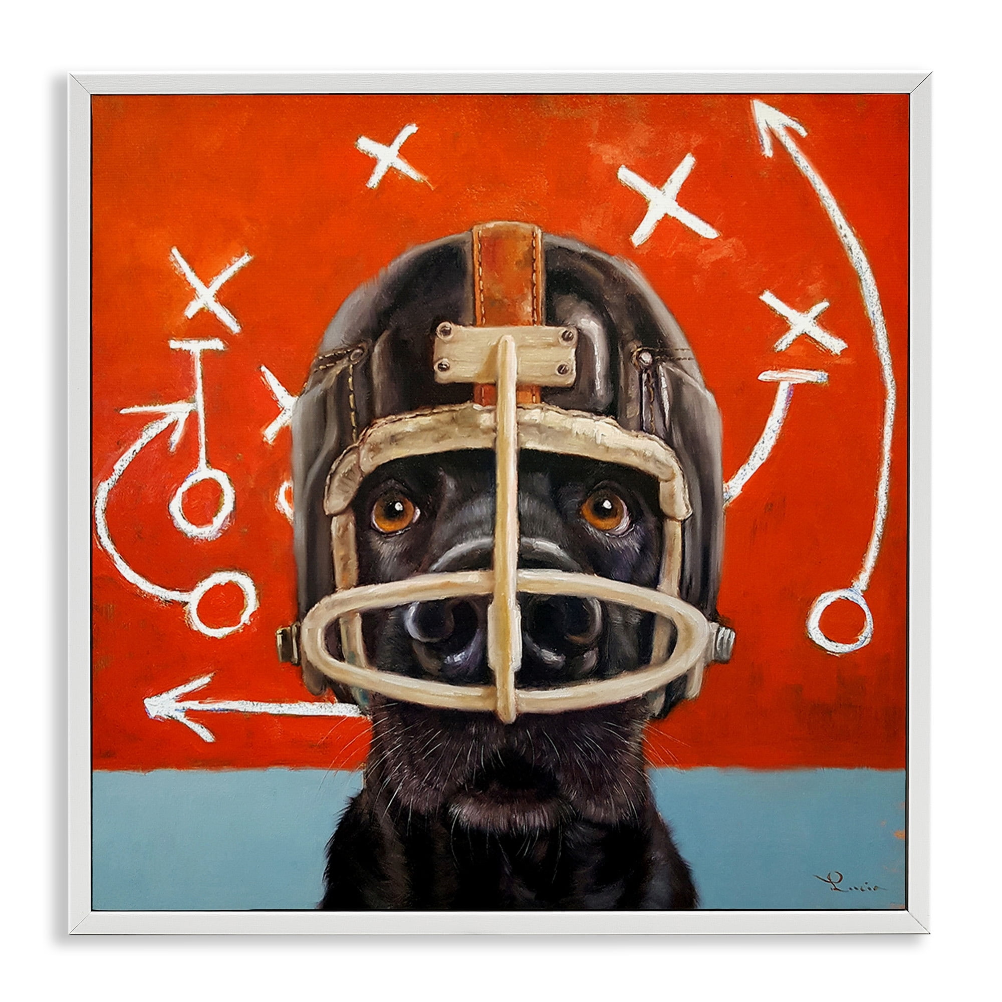 Stupell Industries Black Dog Wearing Football Helmet Sports Plays Framed Wall Art, 12 x 12, Design by Lucia Heffernan