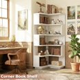 thumbnail image 5 of Corner Book Shelf, 6-Shelf Corner Bookshelf for Small Corner Spaces, L-Shape Bookcase Corner Display Shelf for Home Office, Living Room, Bedroom, White, 5 of 5