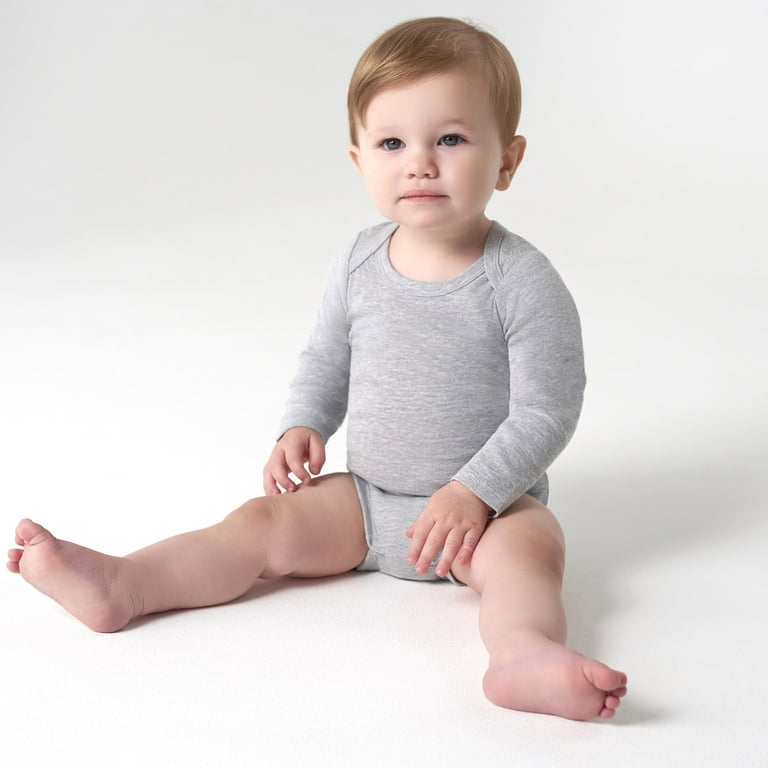 Gerber Baby Long Sleeve Bodysuits, Grey, Cotton, Snap Closure, 6-9