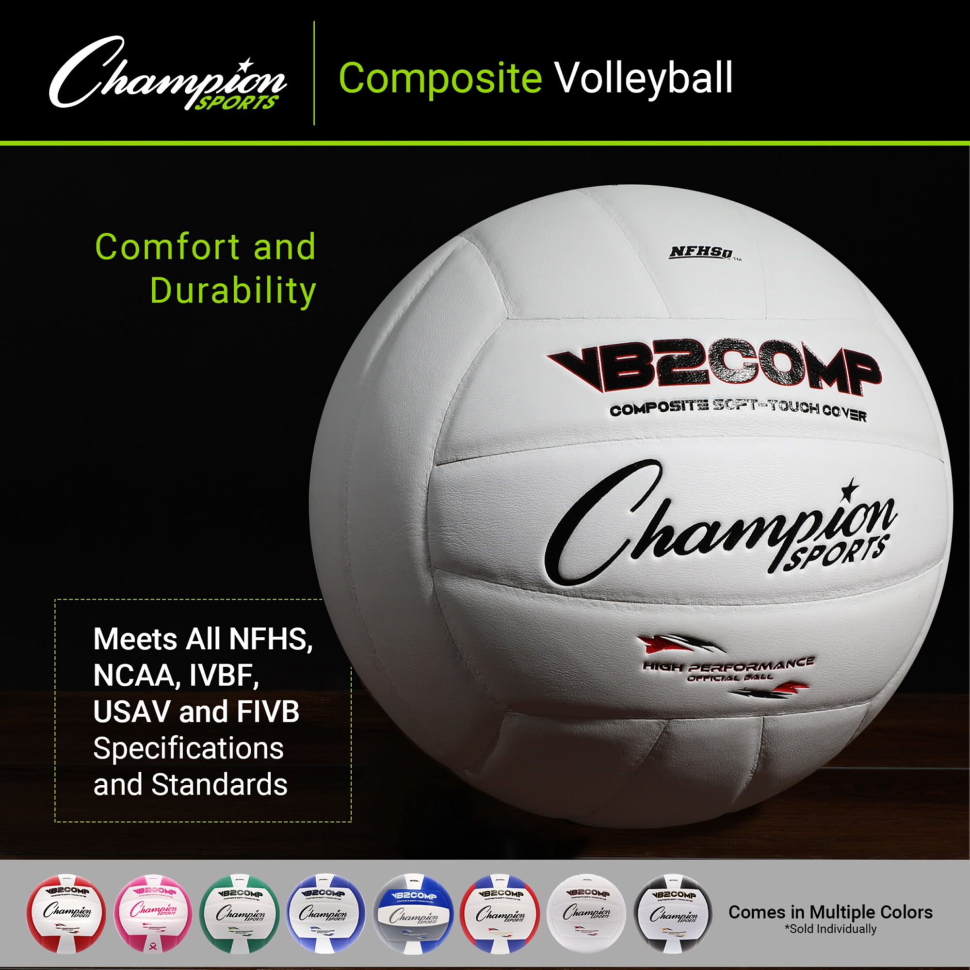 Champion Sports VB Pro Comp Series Indoor Volleyball,Official Size-Durable,Soft-Touch Volleyballswith Composite Synthetic Leather Cover-Premium Volleyball Equipment&Gear-White/White,VB2,One Size