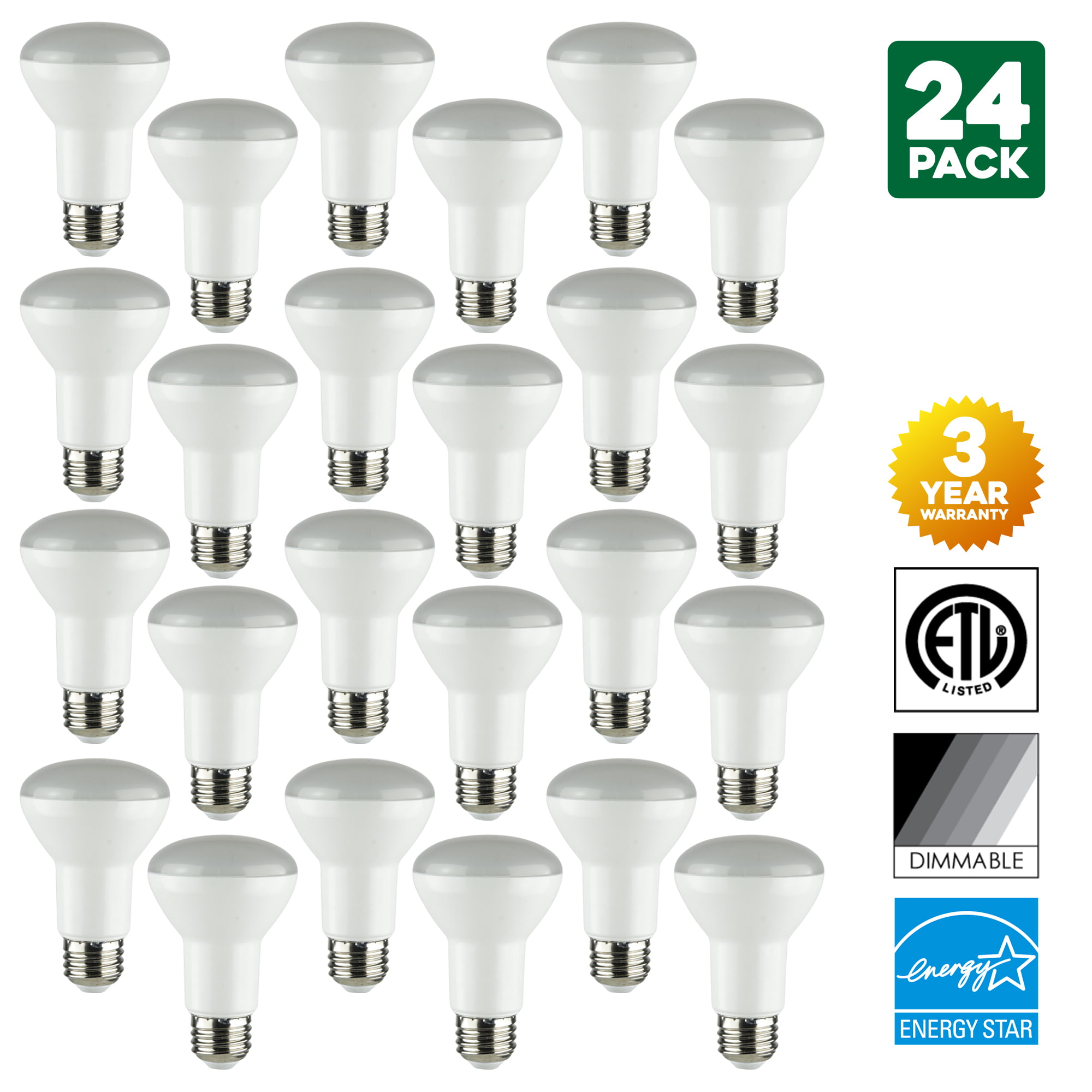 E26 4000K Cool White 50W Incandescent Equivalent Base Medium 6-Pack Sunlite 8-Watt Dimmable LED R20 Reflector Bulb 