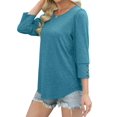 thumbnail image 5 of Womens Tops 3/4 Sleeve with Buttons Dressy Casual Blouses Summer Beach Vacation Outfits Blue & Green S, 5 of 6