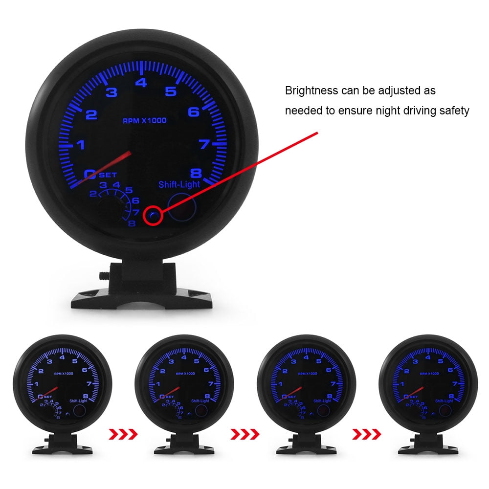 Dyno Racing 3.75'' Racing Tachometer Gauge Tacho Meter 7 Color LED Shift  Light 0-8000 RPM 