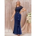 thumbnail image 2 of Blue Sequin Lace Ruffle Mermaid Evening Maxi Dress For Formal Occasions, 2 of 27