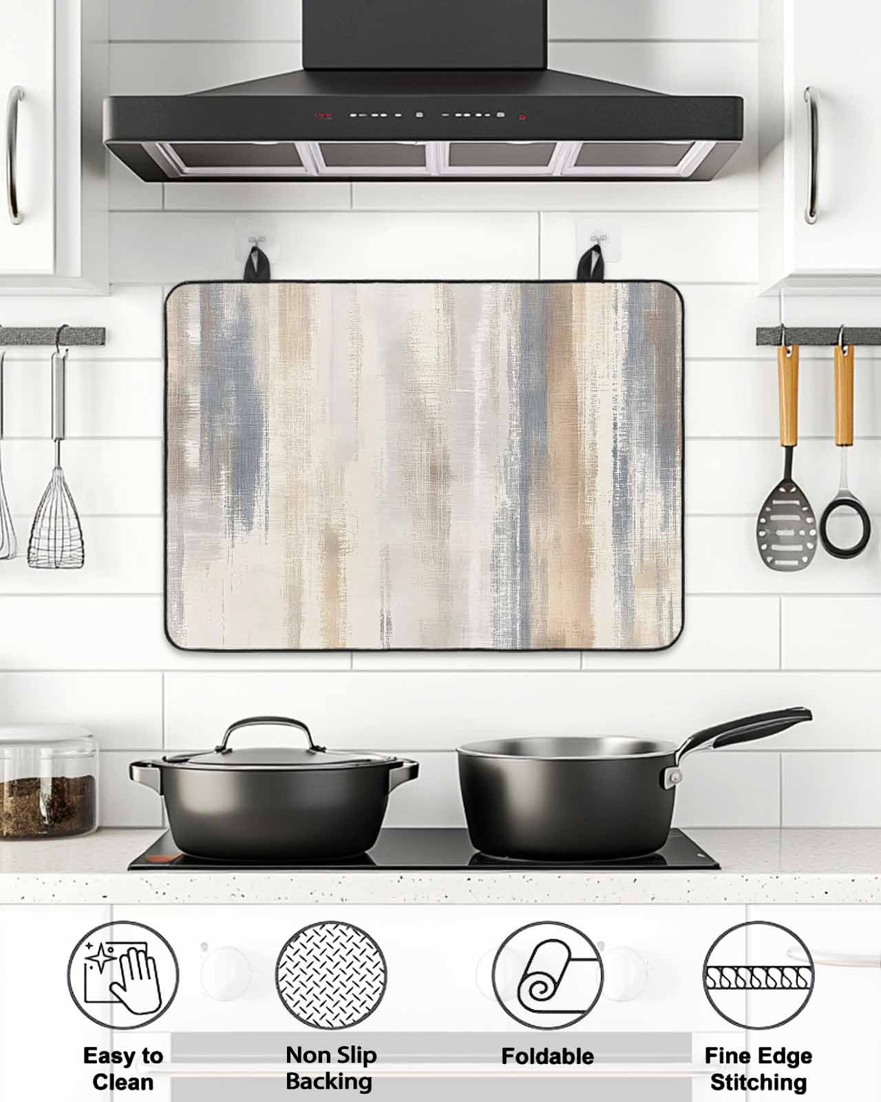 Stove Top Covers for Electric Stove, Beige Grey Glass Stovetop Cover Protector, Abstract Mottled Art Retro Modern Painting Induction Cooktop Protector Oven Mat for Kitchen Countertop 24"x21"