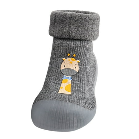 

ZMHEGW Kids Shoes Girls Slipper Knit Soft Stocking Sole Solid Rubber Socks Warm Boys Shoes For Toddler