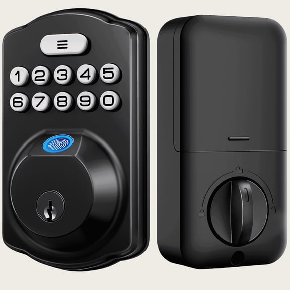 Veise Fingerprint Keyless Entry Door Lock, Electronic Keypad Deadbolt for Front Door, Anti-Peeping, Matte Black
