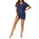 thumbnail image 2 of Conjuntos de pijama de modal para mujer INSPIRE CHIC, parte superior de botón de manga corta y pantalones cortos, 2 piezas, ropa de descanso, pijamas, azul marino, 2 of 6