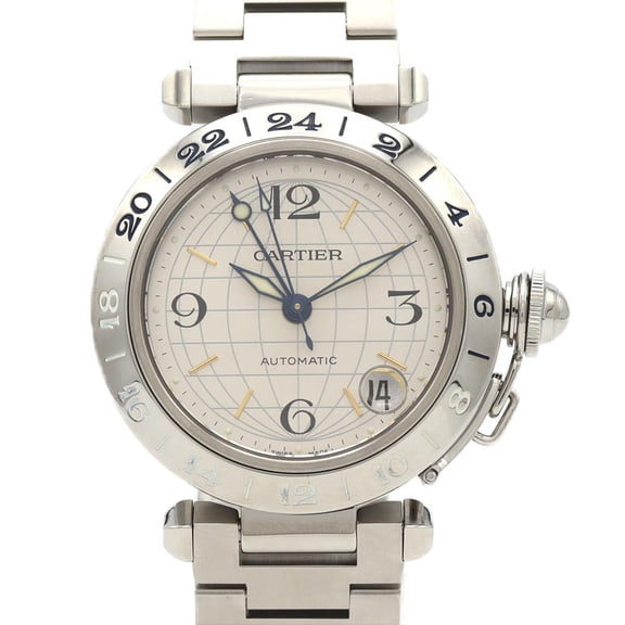 Pre-Owned Cartier Pasha C GMT W31029M7 Stainless Steel Automatic Watch