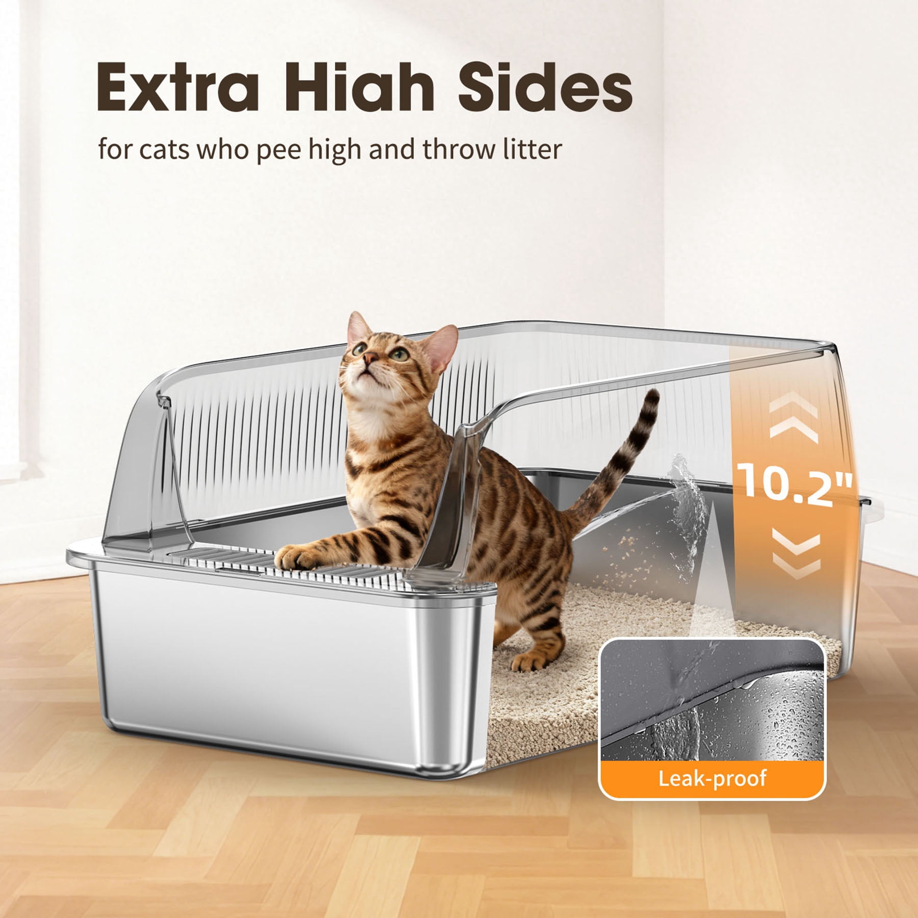 S-HOME Black and Silver Stainless Steel Cat Litter Box 22.83 x 14.60 with High Sides and Litter Scoop, Odor-Resistant Design
,  1 Sets