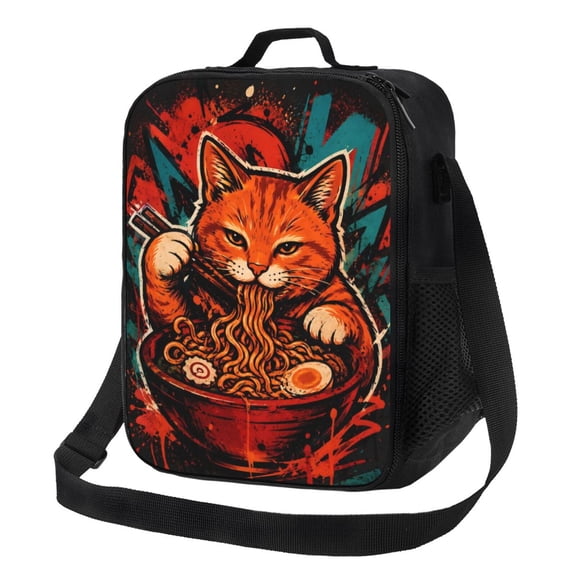 Ramen Cat Lunch Bag Insulated Thermal Lunch Box with Shoulder Strap & Handle for Women and Men