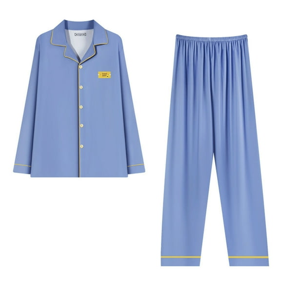 Fengactive Men's Striped Pajama Set Long Sleeve Button Down Collared Top Elastic Waist Pants 2 Piece Lounge Sleepwear Set