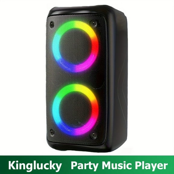 Fanruina Portable Party Speaker w/ Microphone - 4" Dual Subwoofers, Disco Lights & Powerful Stereo Sound - Wireless Bluetooth Boombox for Karaoke/Outdoor/Camping