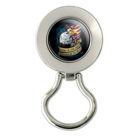 Flag Badge Holder Home of the Free Because of the Brave Purple Heart Eagle American Flag Magnetic Metal Eyeglass ID Badge Holder ()
