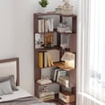 thumbnail image 2 of 6 Tier Freestanding L-Shaped Corner Bookshelf for Living Room Bedroom, Wooden Bookcase with Anti-Drop Panel and Anti-Tipping Device, Display Shelf Open Storage Rack for Home Office, Red, 2 of 15