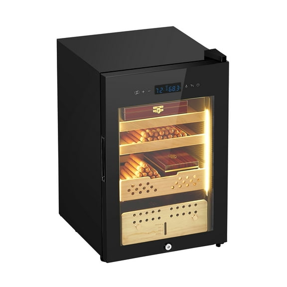 KFFKFF Electric Humidor Cabinet, 60L Capacity, Holds Up to 350 Cigars, Features Compressor Cooling, Adjustable Humidity and Temperature, Spanish Cedar Shelves and Drawers, Three-Tier Design for Home