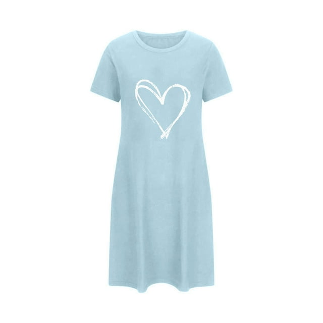 Oksale Jolies Chemises de Nuit pour Femmes Grande Taille Saint-Valentin Robe de Pyjama Mini Ample Confortable Manches Courtes Chemises de Sommeil Douce Respirante Tenue de Détente pour la Maison Bleu Ciel 2TG