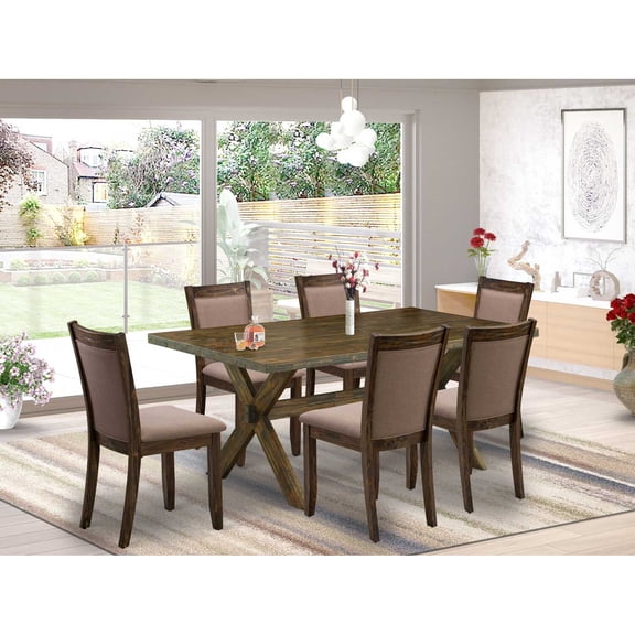 East West Furniture X776MZ748-7 - 7-Pc Modern Dining Table Set - 6 Dining Chairs and 1 Wooden Dining Table (Distressed Jacobean Finish)
