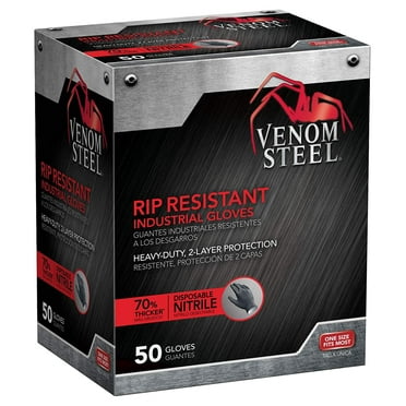 Venom Steel Premium Industrial Nitrile Gloves, Black, One Size Fits Most, 50 Count