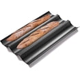 thumbnail image 1 of Moldes para baguette antiadherentes para hornear pan francés, bandeja perforada para panadería de 3 panes, [tres ranuras] bandeja para hornear baguette negra, 1 of 5