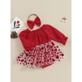 thumbnail image 3 of FOCUSNORM Barboteuse de la Saint-Valentin pour Bébé Fille, Robe Barboteuse à Manches Longues à Imprimé de Cœurs avec Bandeau, 3 of 8