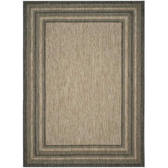 SAFAVIEH Courtyard Ercan Bordered Indoor/Outdoor Area Rug, Natural/Black, 8' x 10'