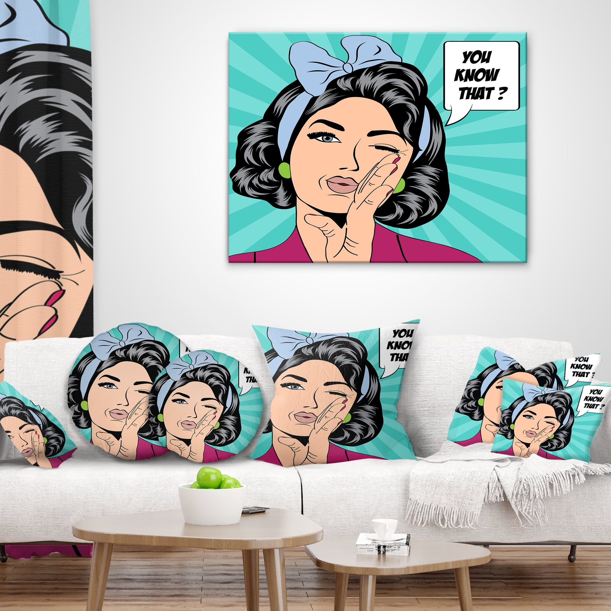 Designart Woman in Comic Style - Abstract Portrait Throw Pillow - 12x20