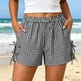thumbnail image 2 of Yutgune Womens Checkered Shorts Elastic Waist Side Bow Casual Lightweight Beach Summer Shorts with Pockets, 2 of 9