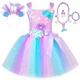 thumbnail image 3 of Vestido de princesa sirena para niñas, vestidos de tutú para fiesta de cumpleaños con flores pastel, disfraz de sirenita de Halloween para niños, ropa, 3 of 5