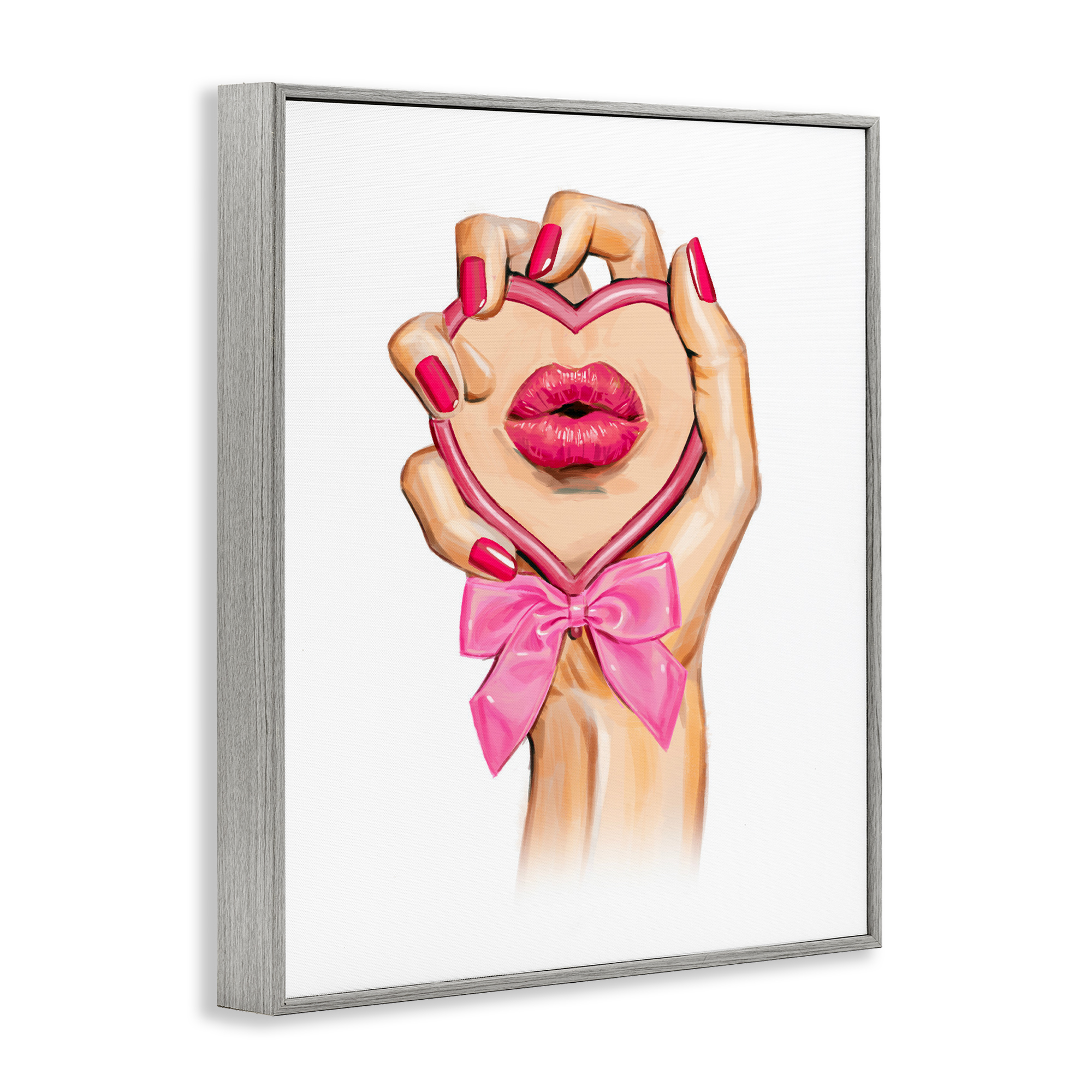 Pink Lips in Mirror Gray Framed Giclee Art, design by Ziwei Li