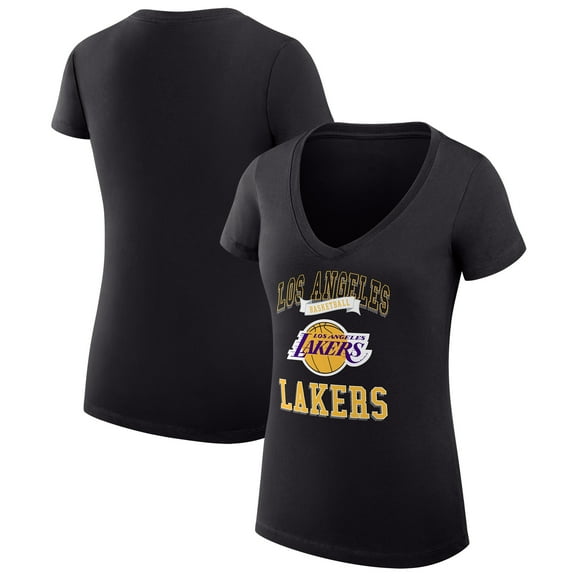 Women's G-III 4Her by Carl Banks Black Los Angeles Lakers Super-Slim Fit Lightweight Team Logo V-Neck T-Shirt