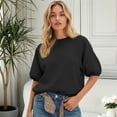 thumbnail image 2 of Bibifish Womens Sweatshirts Solid Color Short Sleeve Crewneck Sweatshirts Loose Fit Pullover Tops Casual Summer Daily Wear, 2 of 4
