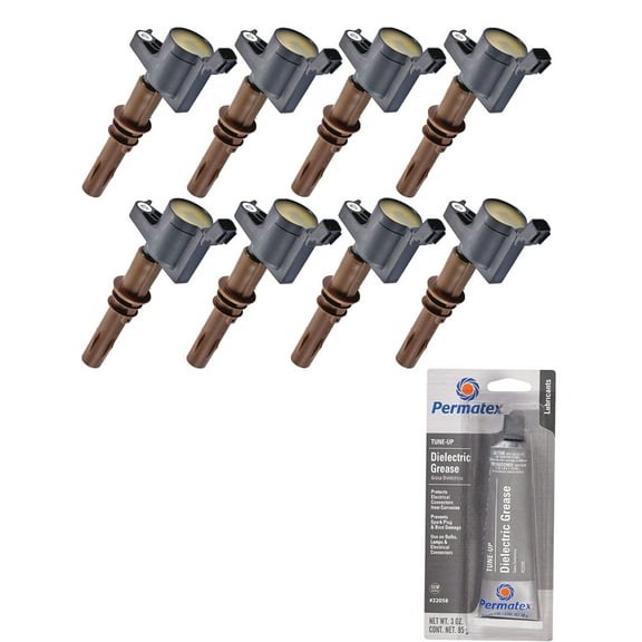 Set of 8 Ignition Coils with Brown Boot and Permatex 22058 Dielectric Tune-Up Grease Compatible with 2008-2010 Ford F-150 5.4L V8 Replacement for FD509 DG521