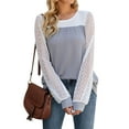 thumbnail image 4 of HUBERY Women Waffle Crew Neck Color Block Spliced Lace Long Sleeve Pullover Top, 4 of 6