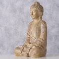 thumbnail image 4 of Big Buddha Statue, 19 " Tall, Seated Figurine, Padmasana Pose, Light Brown with White Patina, Resin, 4 of 6