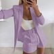 thumbnail image 2 of Conjunto de tres piezas con cinturón y pantalones cortos informales con cuello vuelto y manga larga de Color liso a la moda para mujer Wmkox8yi  bvn4079, 2 of 7