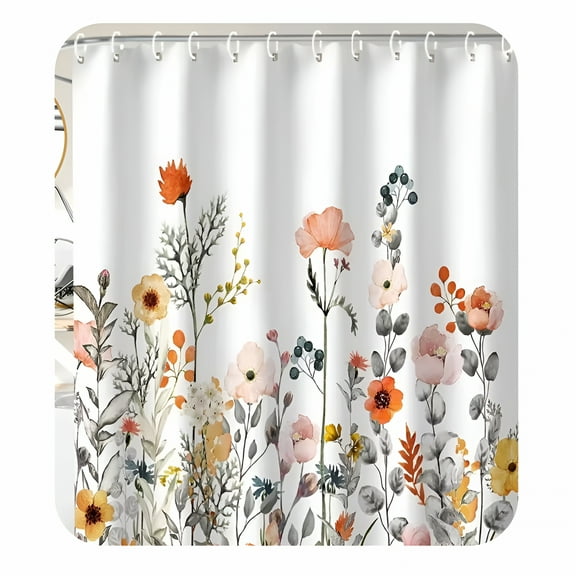 AUQ Floral Fabric Shower Curtain,Bathroom Shower Curtain Sets,Shower Curtains for Bathroom,Shower Curtain Cute,Shower Curtian,Colorful Wildflower Flowered Shower Curtain with 12 Hooks,72” X 72”