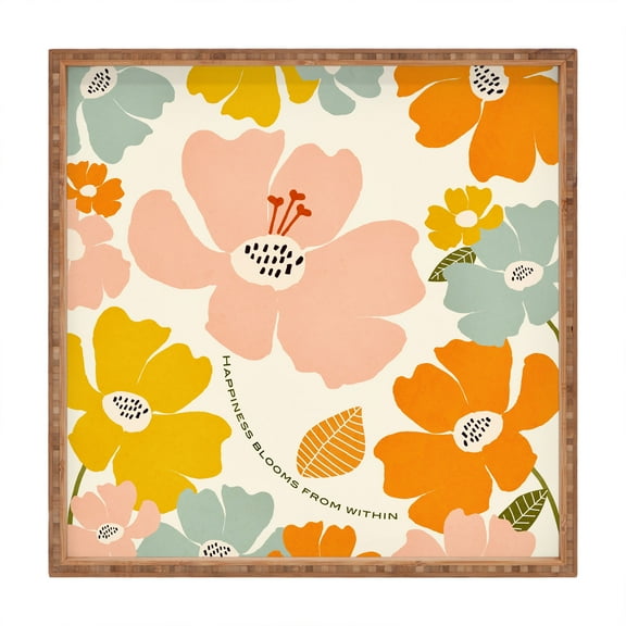 Society6 Happiness Blooms by Gale Switzer Square Bamboo Tray