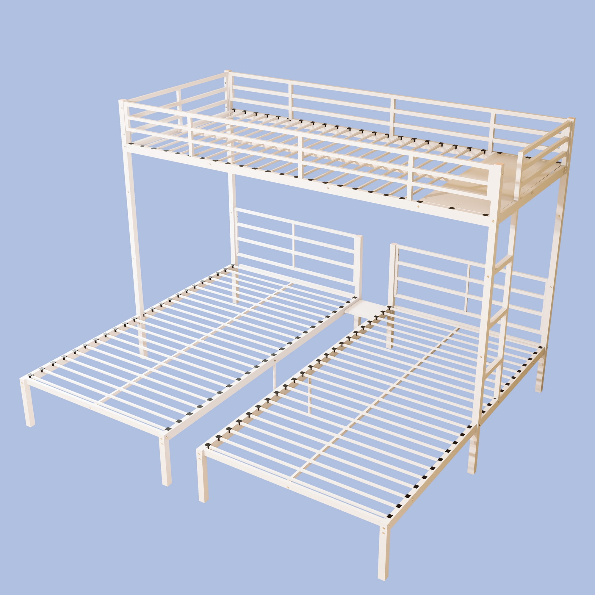 Leumius Metal Triple Bunk Bed, 3 Twin Beds Convertible Design, Noise Reduced Sturdy Structure for Bedroom,White