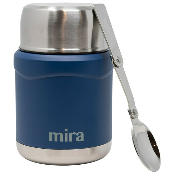 MIRA Thermos for Hot Food & Soup - 15 oz Insulated Food Jar with Foldable Spoon - Leak Proof Stainless Steel Thermal Storage Lunch Container, Canteen, Double Walled, Hawaiian Blue