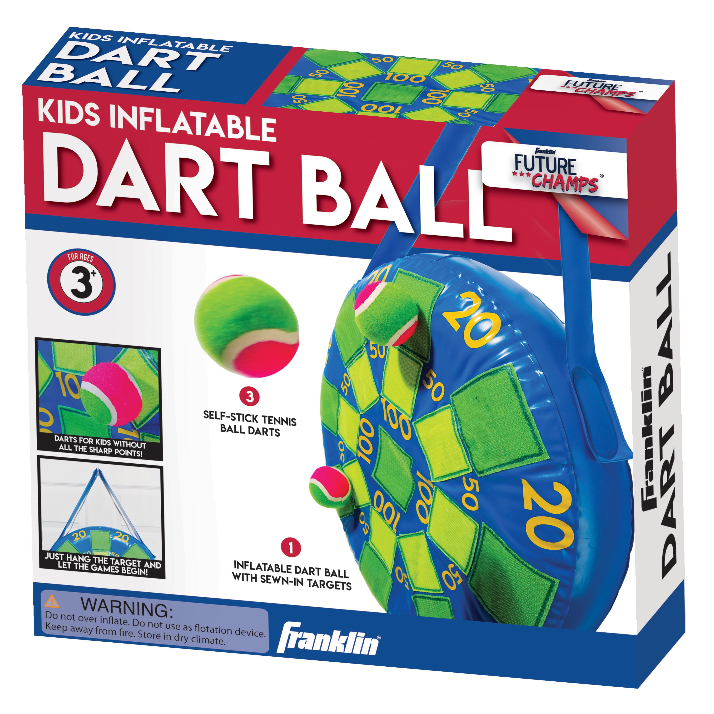 Franklin Sports 20√¢¬Ä¬ù Inflatable Dart Ball Board w/ Tennis Ball Self-Stick for up to Multiplayers