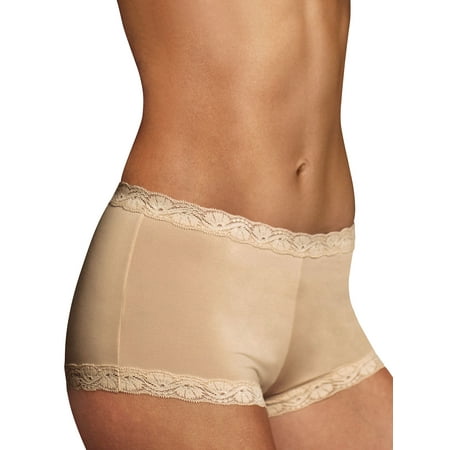 Women s Maidenform 40760 Classics Microfiber and Lace Boyshort Panty (Latte Lift 7)