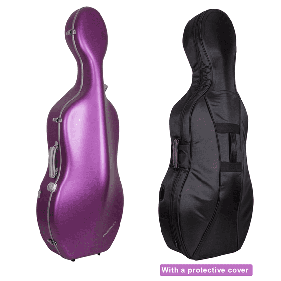 Crossrock Ultra Carbon Fiber Case fits 4/4 Full Size Cello, Super lightweight as 6 lb, with Protective Cover, TSA Lock -Purple
