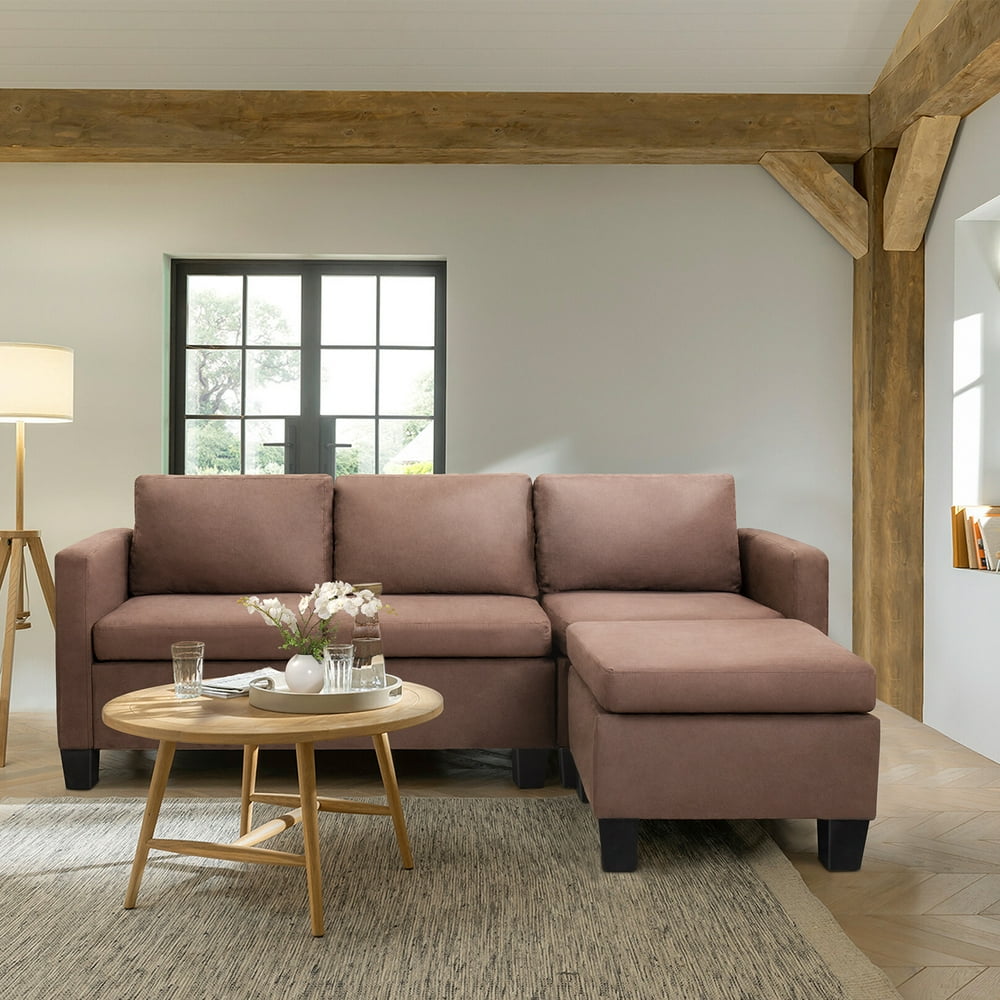 Walnew LShape Sectional Sofa Faux Suede Sofa Beds for Living Room