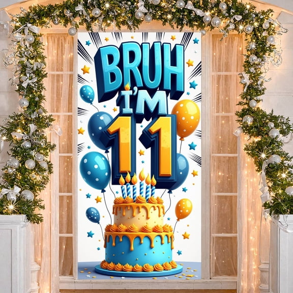 Blue Gold 11th Birthday Banner 3D Text Backdrop Cake Balloon Display for Boys 11th Birthday Party Indoor Celebration Photo Shoot
