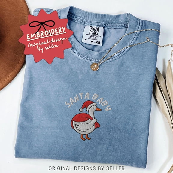Embroidered Funny Santa Shirt, Santa Christmas T Shirt, Goosemas Tee, Goose Christmas Tshirt