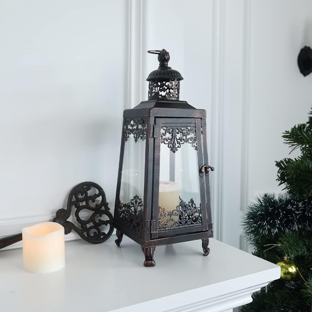 2Pack Extra Large Outdoor Lanterns, 25" Black Flameless Candle Holders Decorative for Patio, Metal Frame with Glass, Vintage Farmhouse Front Porch Decor, Garden, Pathway, Balcony, Yard Decor