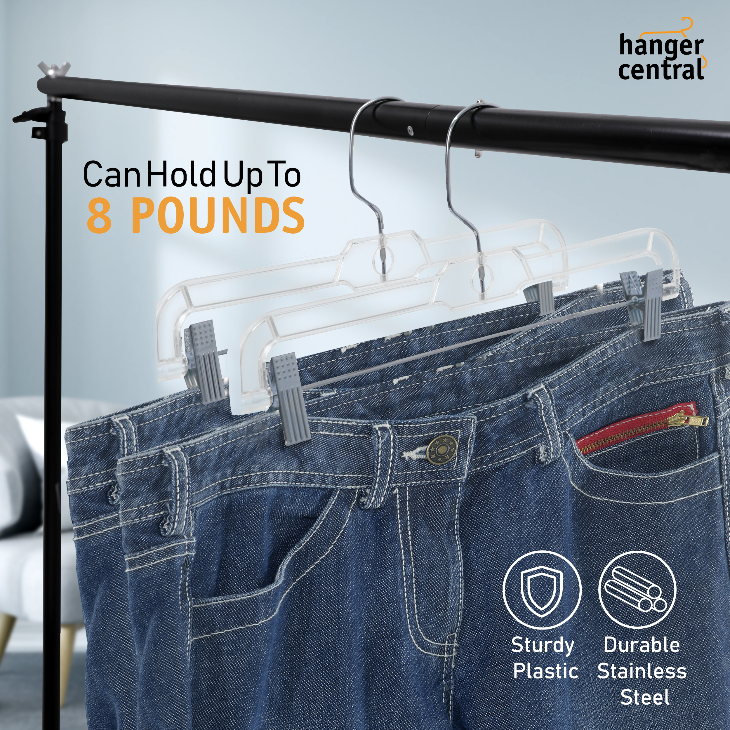 Hanger Central Clear Skirt Hangers with Adjustable Clips, 12-Pack photo 3